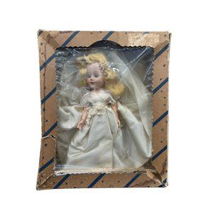 Vintage Hard Plastic Blonde Bride Girl Doll Mohair Wig 1950s 10 inches